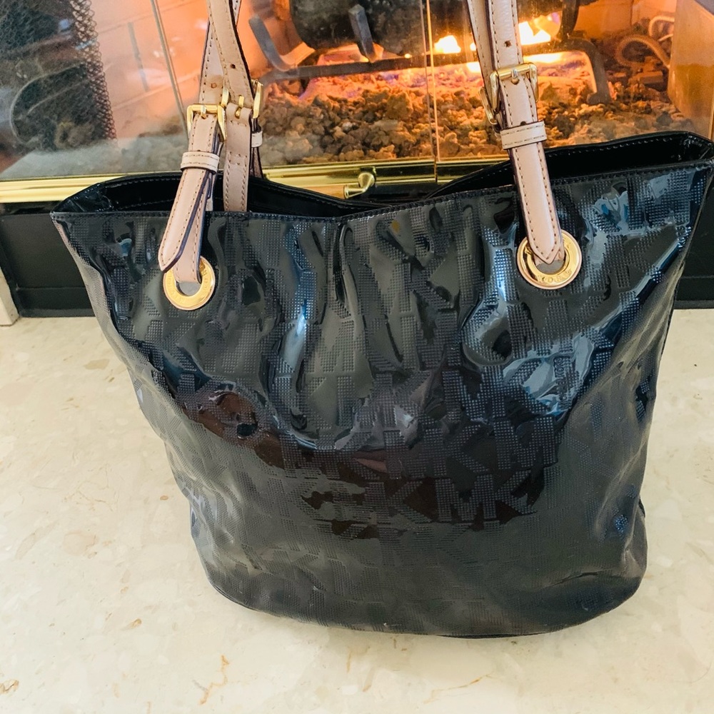 Michael Kors Black Patent Leather Tote Bag